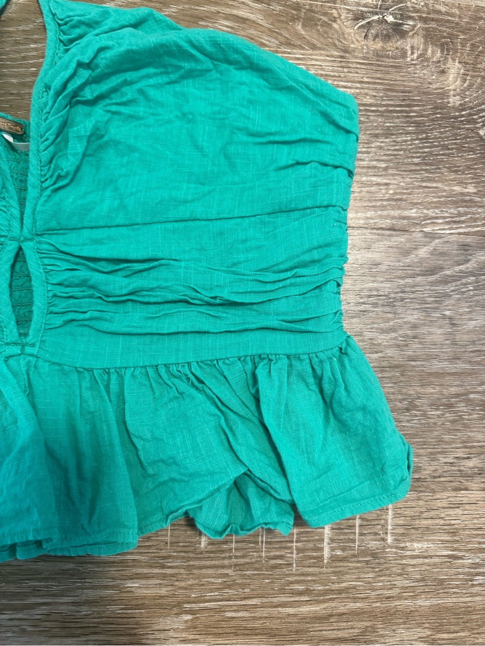 Free People Teal Ruched Halter Ruffle Crop Top - Picture 2 of 4
